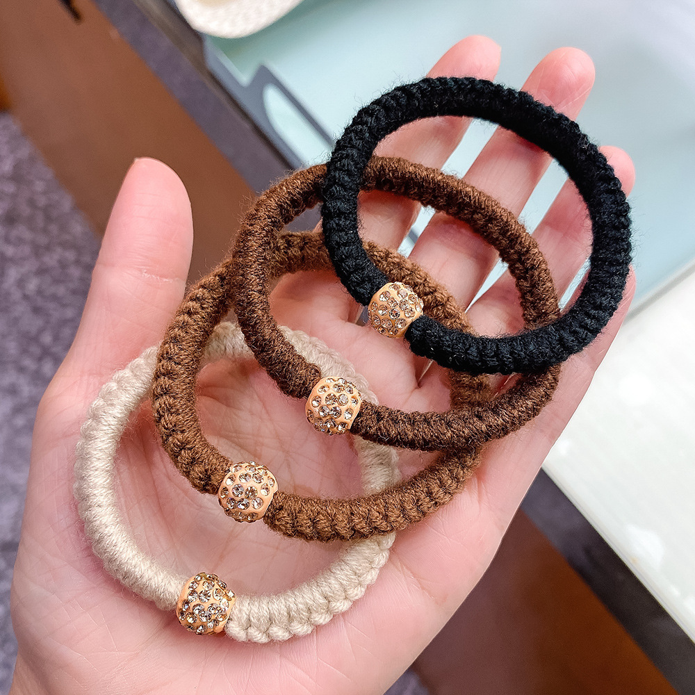 加粗簡約風水鑽發繩高級感編織頭繩扎頭髮馬尾發圈高彈力精品皮筋