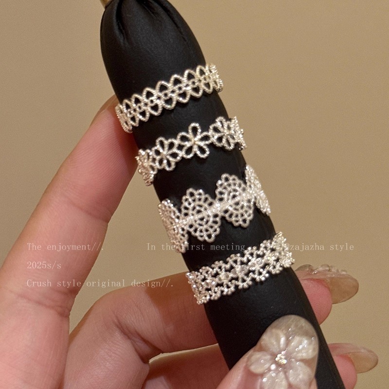 Palace Style Lace Zircon Ring Women's Niche Design Accessible Luxury High-End Index Finger Ring Fashionable Versatile Ring