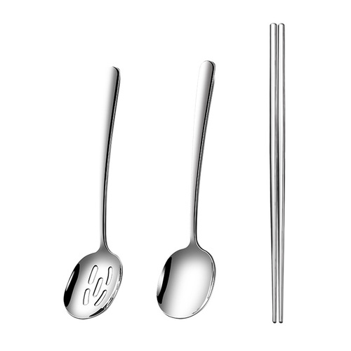 304 Stainless Steel Public Dining Utensils: Chopsticks, Spoons, Western-Style Hotel-Grade Lengthened Serving Spoon, Thickened Household Dish-Serving Spoon with Strainer