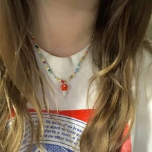 跨境波西米亚风彩色米珠串珠项链女辣妹百搭蘑菇吊坠颈链锁骨链