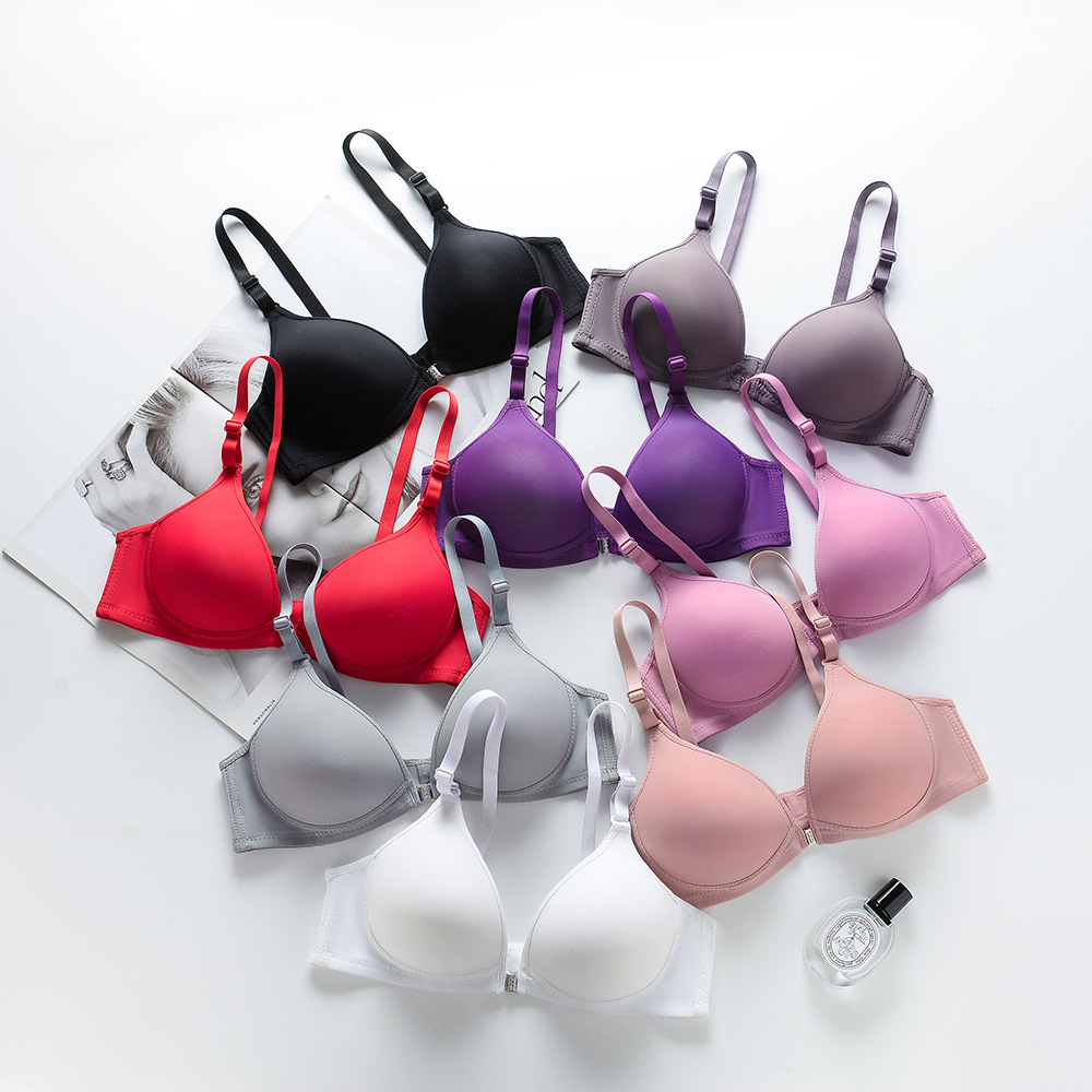 El comercio exterior transfronterizo brillante botón frontal inalámbrico sujetador sin costuras de mediana edad y ancianos ajustable delgada Copa superior ropa interior de apoyo para las mujeres