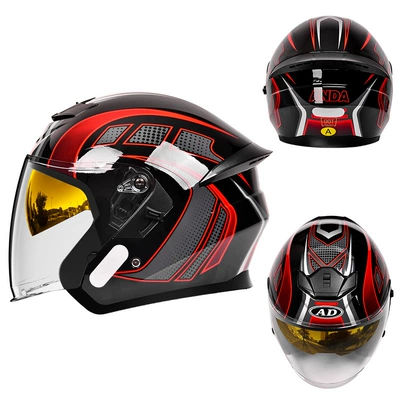Safety Helmet, Motorcycle Safety Supplies - bright-red-fantasy-built-in-gold-plated-mirror-high-definition-mirror-m57-58-head-circumference