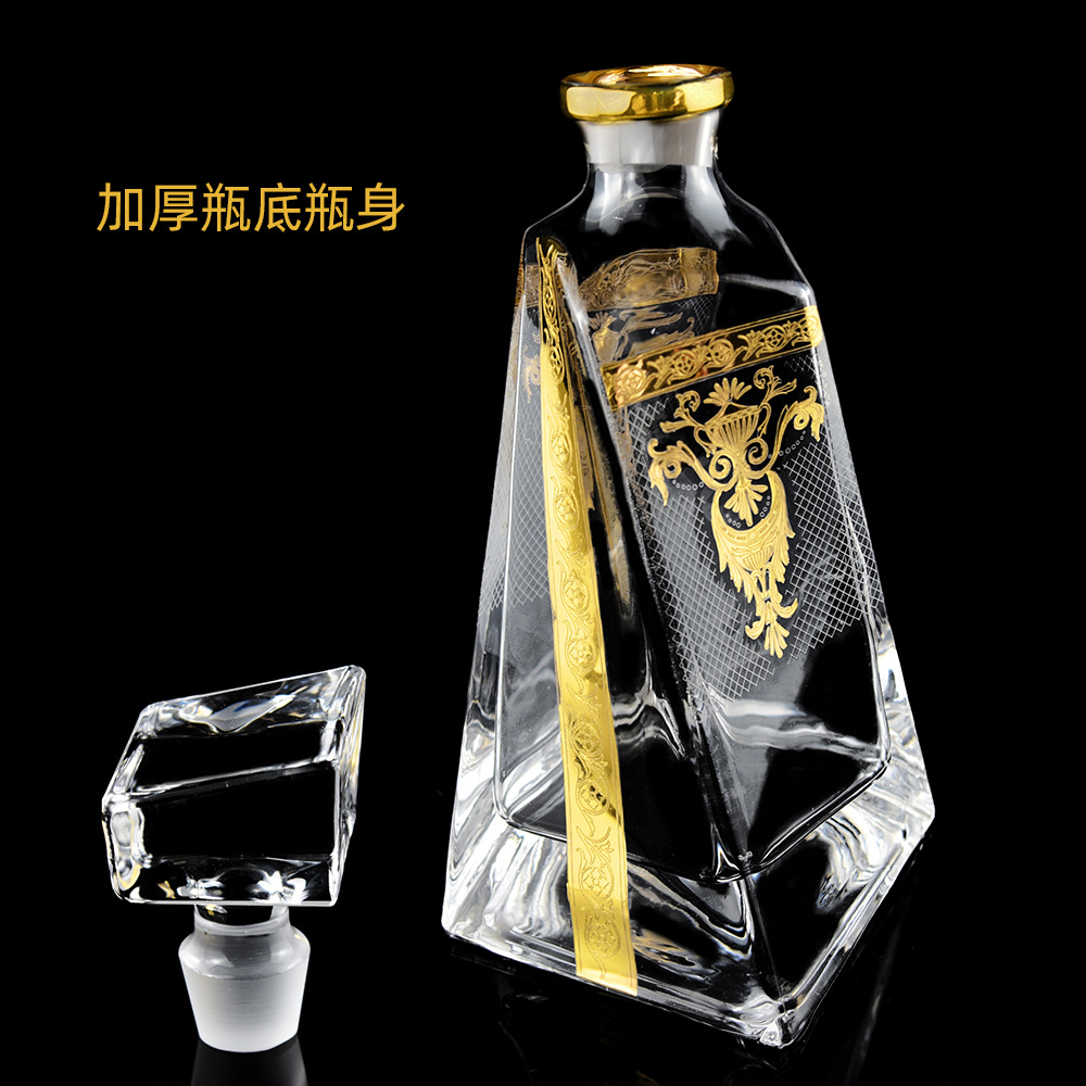 跨境专供波西米亚双瓶酒具套装 复古真金花纸不规则出口酒樽套装