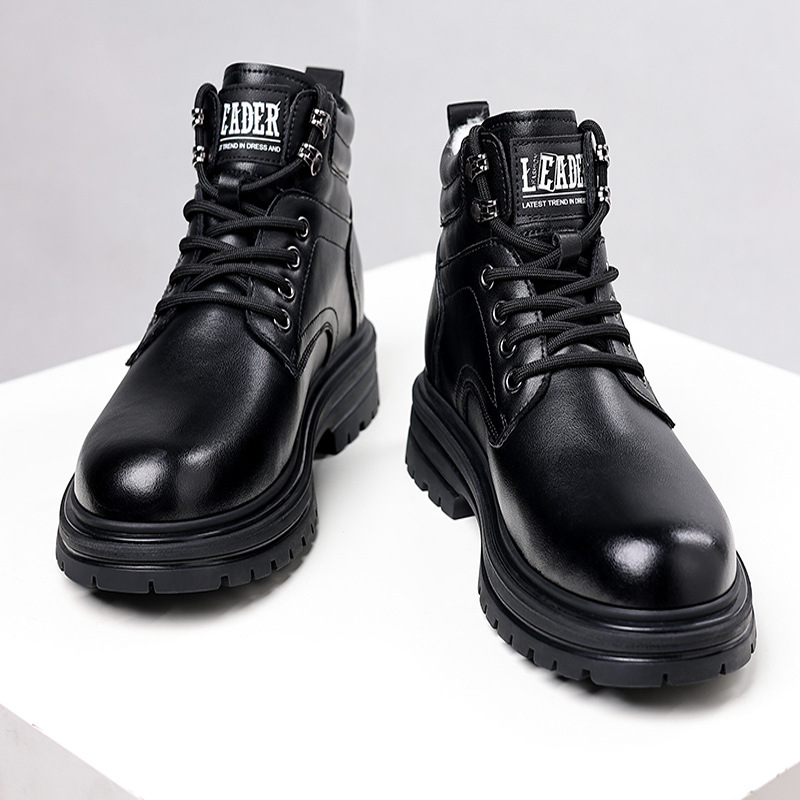Men's High-top Retro Leather Boots With Thick Sole And Grip_voghion.com