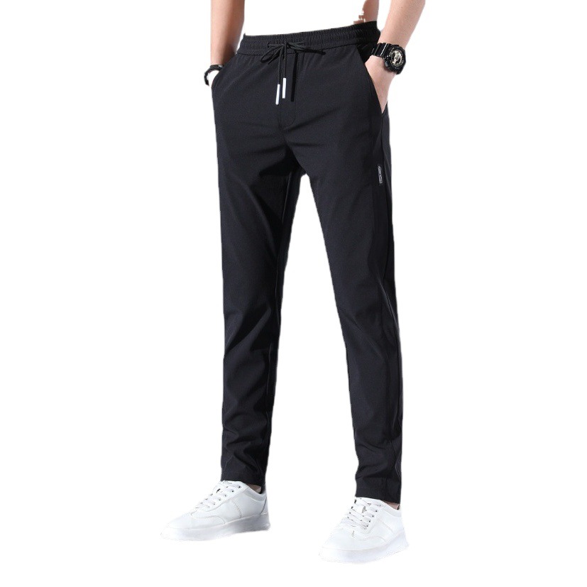 Pantalones de seda helada para hombre, pantalones informales de negocios finos de verano, elásticos y transpirables, estilo coreano de pierna recta, pantalones deportivos de gran venta transfronterizos