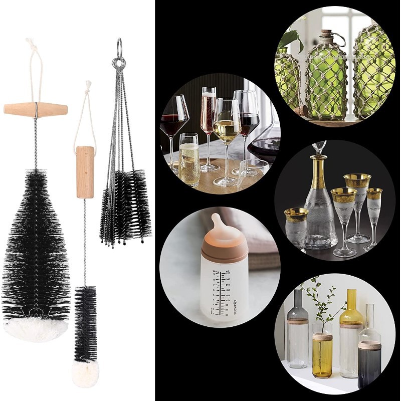 Amazon burbuja botella de agua cepillo fabricante soda botella de vidrio de agua cepillo Copa cepillo de hilo de algodón de coco marrón cepillo de isal