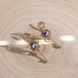 星月灿烂星星紫色蚊香盘耳夹女无痛无耳洞耳饰小众设计高级耳环