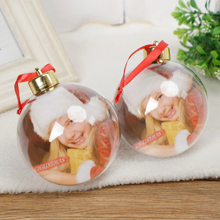 Cross-border transparent PS plastic ball Christmas decoration with hat opening and closing card ball Christmas tree decoration hanging ball wholesale