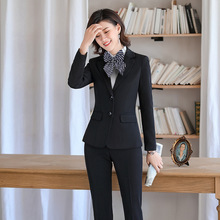 现货黑色职业套装女式小西服长袖网纹双扣小西装大学生面试工作服