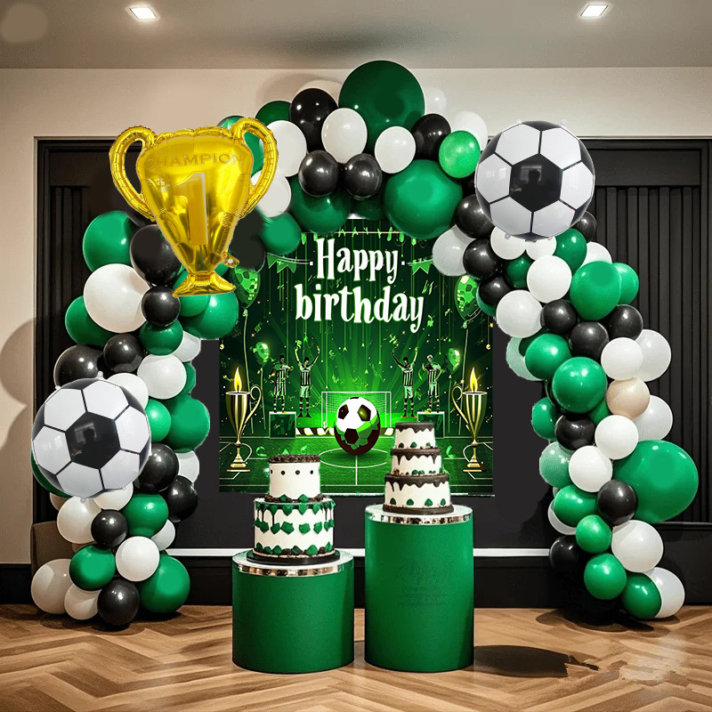 Balón verde de fútbol para niños con tela de fondo de cumpleaños set decoración de la Copa del Mundo