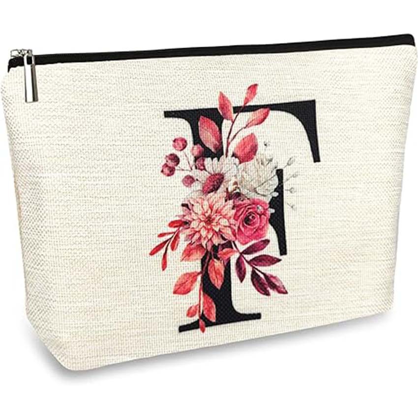 Bolso de cosméticos para mujer de Amazon transfronterizo letra patrón creativo bolsa de cosméticos bolsa de almacenamiento bolsa de cremallera impermeable de lino