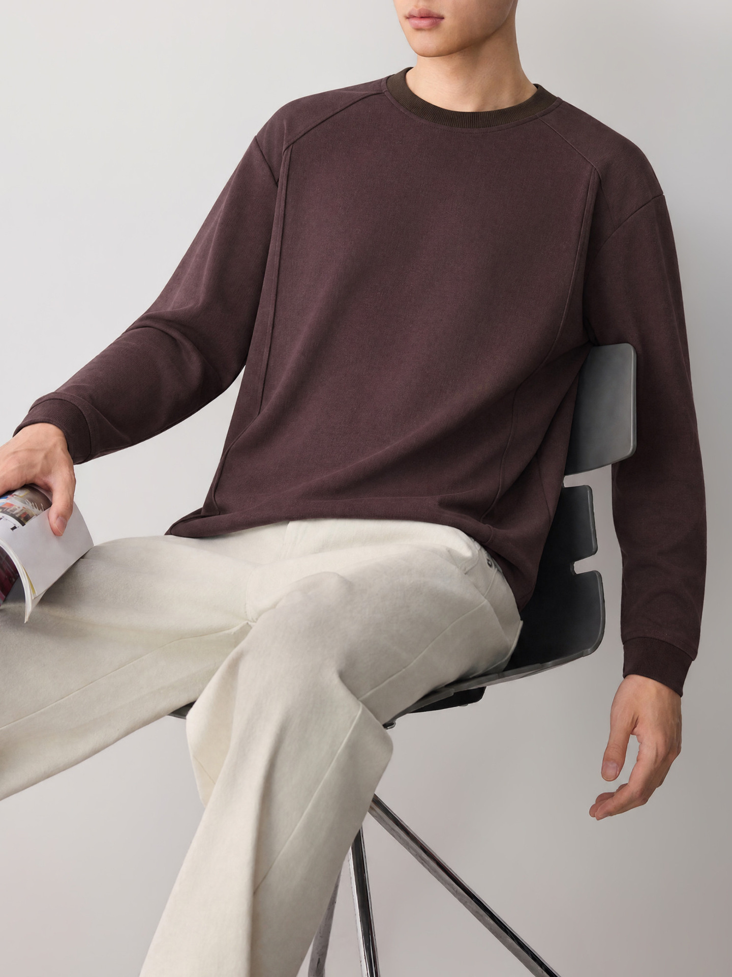 Áo hoodie nam nỉ cao cấp phong cách thông minh, chia cắt lập thể, kiểu dáng đơn giản hiện đại — đen
