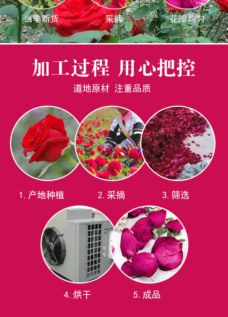 Yunnan Red Rose Petals (Rosa rugosa) — Dried Edible Rose Petals for Tea, Bath & Foot Soak preparation