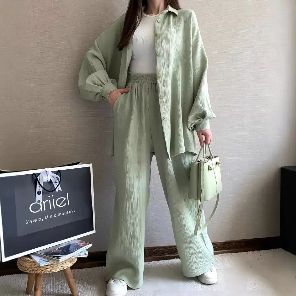 2025速卖通跨境时尚纯色亚马逊新款长袖两件套宽松大码套装女