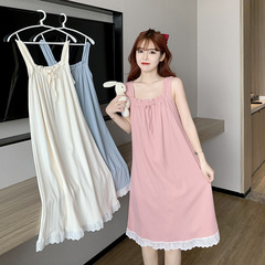 新作のサスペンダーの寝スカートの女性の夏の薄いタイプのゆったりした学生の王女の風のパジャマの女性の中で長いタイプの家庭服のワンピース