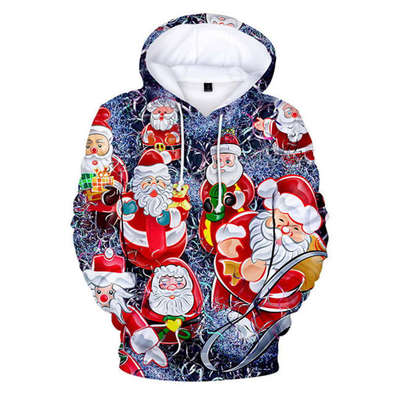 Cross-Border Export 3D Digital Printing Men's Hooded Sweatshirt Christmas Carnival Christmas Loose Casual Hoodie