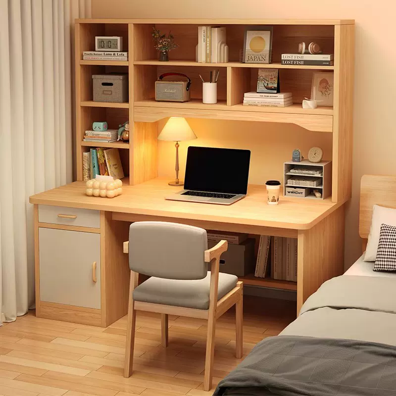 书桌书架一体桌带柜学生学习桌家用多层收纳组合桌卧室办公电脑桌