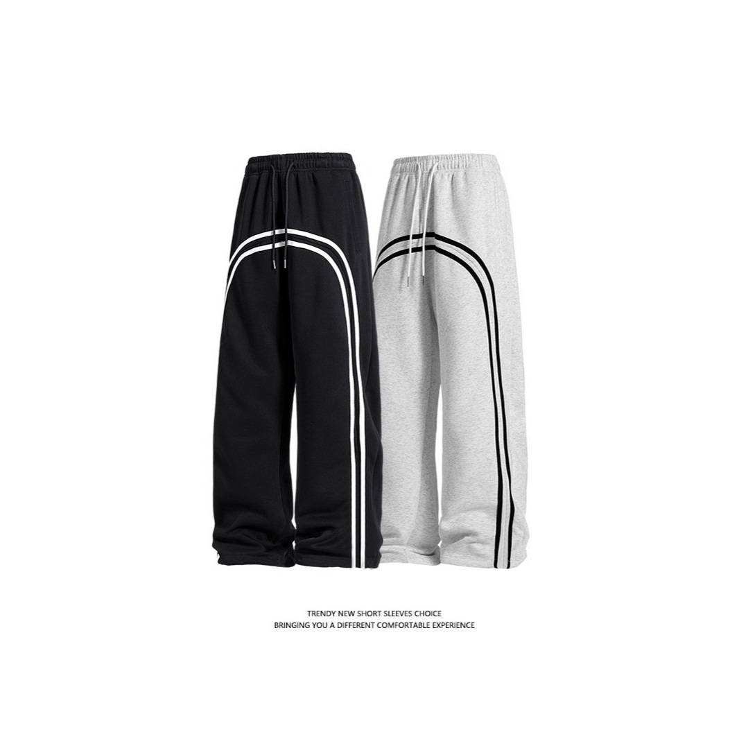 2025 American Retro Sports Casual Sweatpants for Men and Women, Loose Wide-Leg Drapey Versatile Trendy Striped Pants