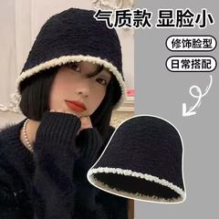新款大头围水桶帽日系显脸小帽子黑色针织毛绒渔夫帽女跨境秋冬季