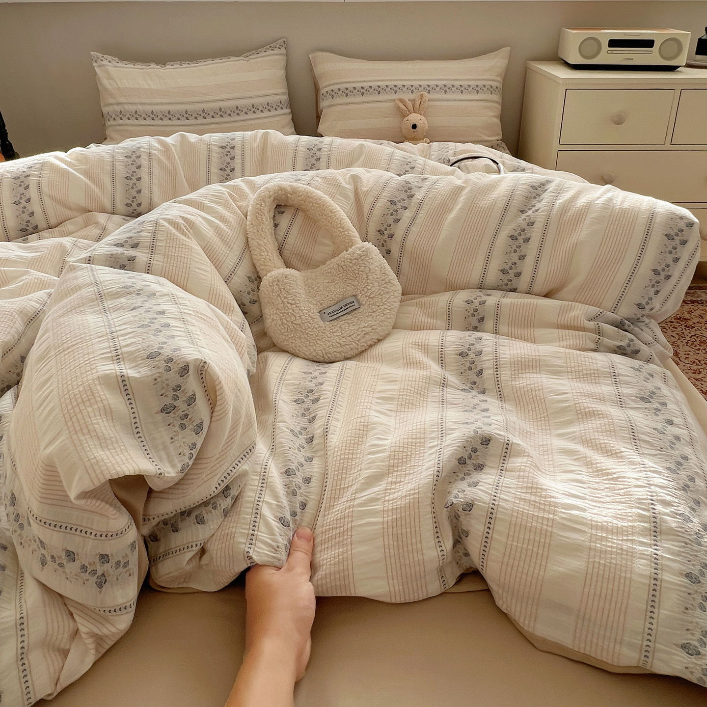 Jogo de roupa de cama em algodão jacquard minimalista estilo fresco_voghion.com