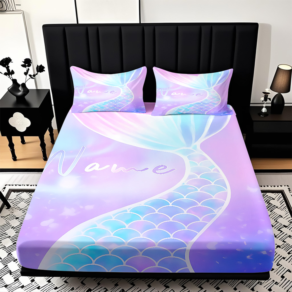 Modo JIT Temu serie de dibujos animados de sirena textil doméstico impresión digital cama de cama de cama kit fábrica de procesamiento