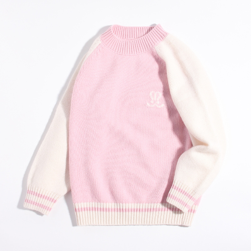 Children's cashmere winter knitted sweater with a round collar