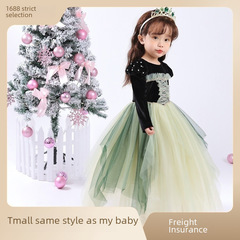 女童秋冬艾莎愛莎冰雪公主裙聖誕節連衣裙兒童蓬蓬裙鋼琴加絨禮服
