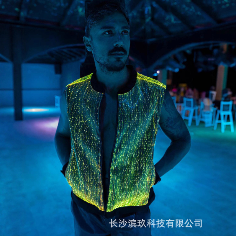 Men's Sleeveless Jacket Trendy Luminous Fiber Optic Foreign Trade Men's Jacket Korean Style Stand Collar Jacket Men's Manufacturer