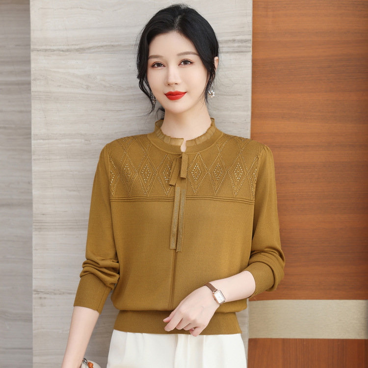 洋气宽松花边领打底衫薄上衣妈妈春装2025年新款时尚减龄针织衫女|undefined