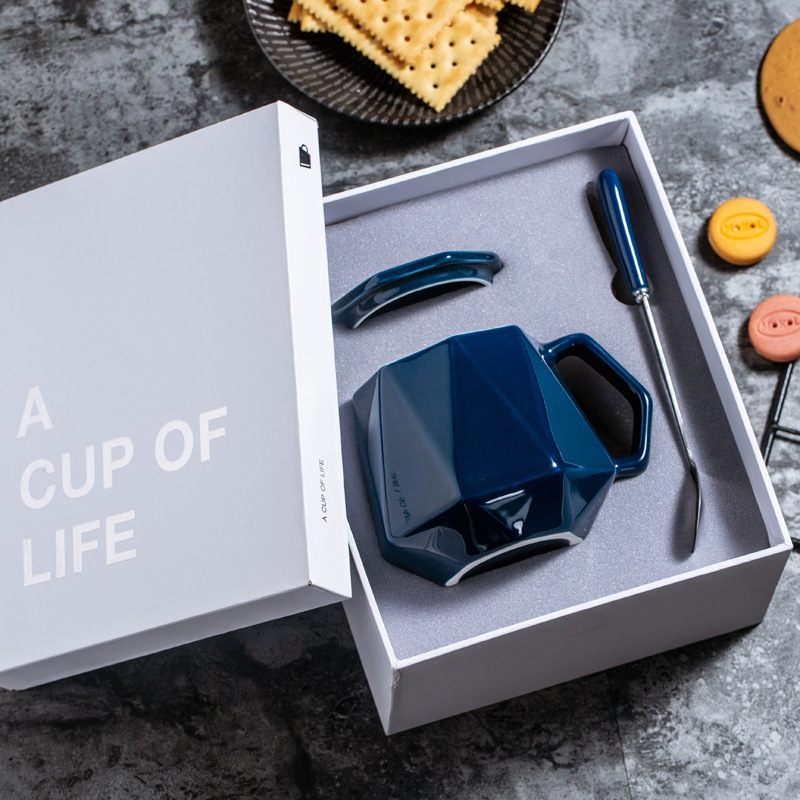 Taza de cerámica geométrica Taza poligonal Taza de agua Taza de café Taza de desayuno LOGO tallado