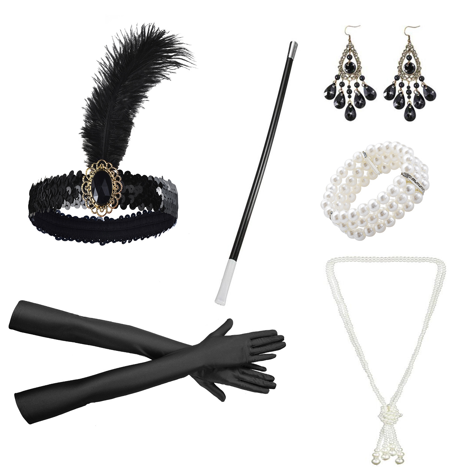 A头饰B手套C烟杆+D耳环E项链F手链6件套2