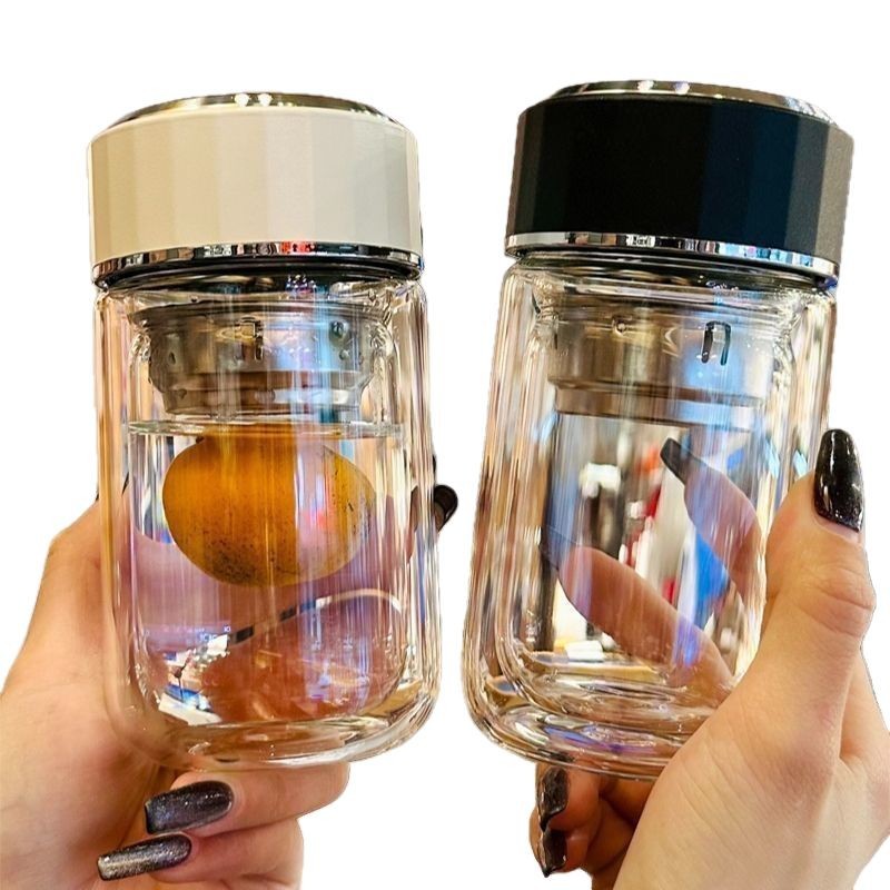 2025 tazas de agua nuevas damas de alto valor de separación de tazas de té tazas de doble vidrio portátiles tazas de té compactas