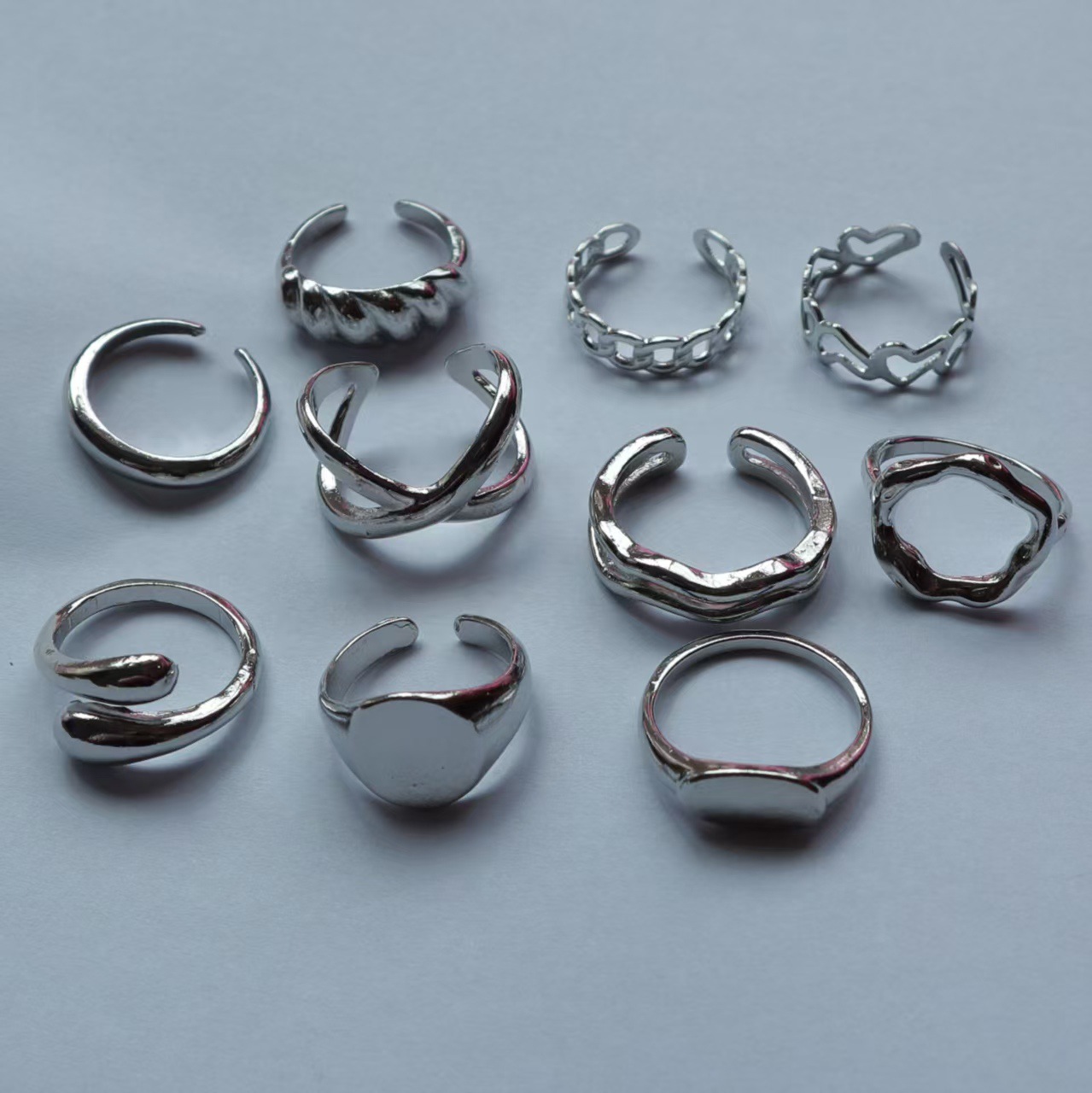 European and American Cross-border Jewelry AliExpress Hot Sale Metallic Glazed Ring suit Exaggerated Geometric Open Ring for Women