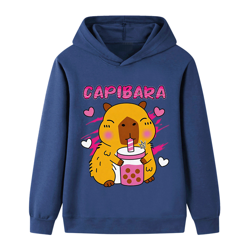 水豚/Capybara印花中大童儿童男女孩连帽衫卫衣B1334