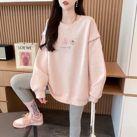 2025 New Color Dot Round Neck Mid-Length Sweatshirt Cotton Sweatshirt Autumn and Winter Design Embroidered Small Fresh Top 2025 New Color Dot Round Neck Mid-Length Sweatshirt Cotton Sweatshirt Autumn and Winter Design Embroidered Small Fresh Top
