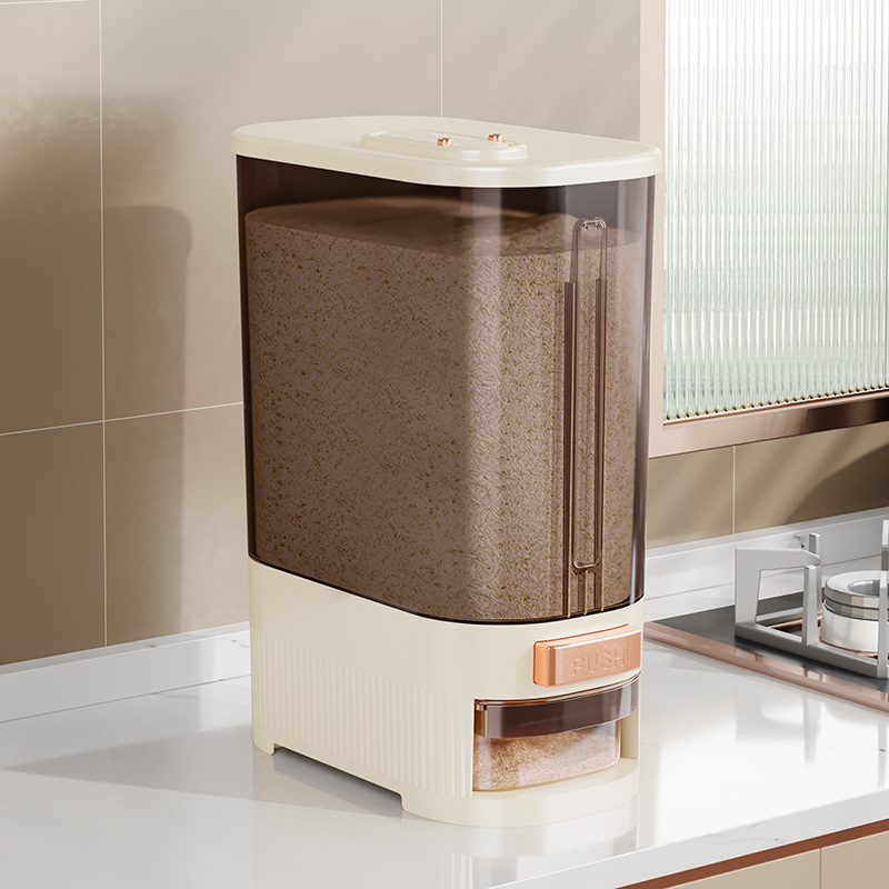 Cubo de arroz medido a presión para el hogar Cubo de almacenamiento de cocina con grietas Cubo visual de granos diversos Cubo de almacenamiento de arroz sellado de gran capacidad