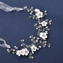 跨境新品韩式新娘头饰欧色软陶花朵水晶发带发饰婚庆配饰批发