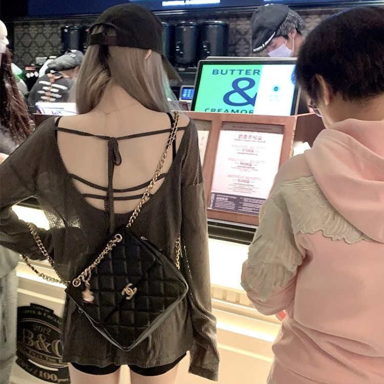 Back Strapless Sexy Pure Desire Blouse Loose Long-Sleeved Sun Protection Top Sun Protection Women's Thin Super Color T-Shirt New