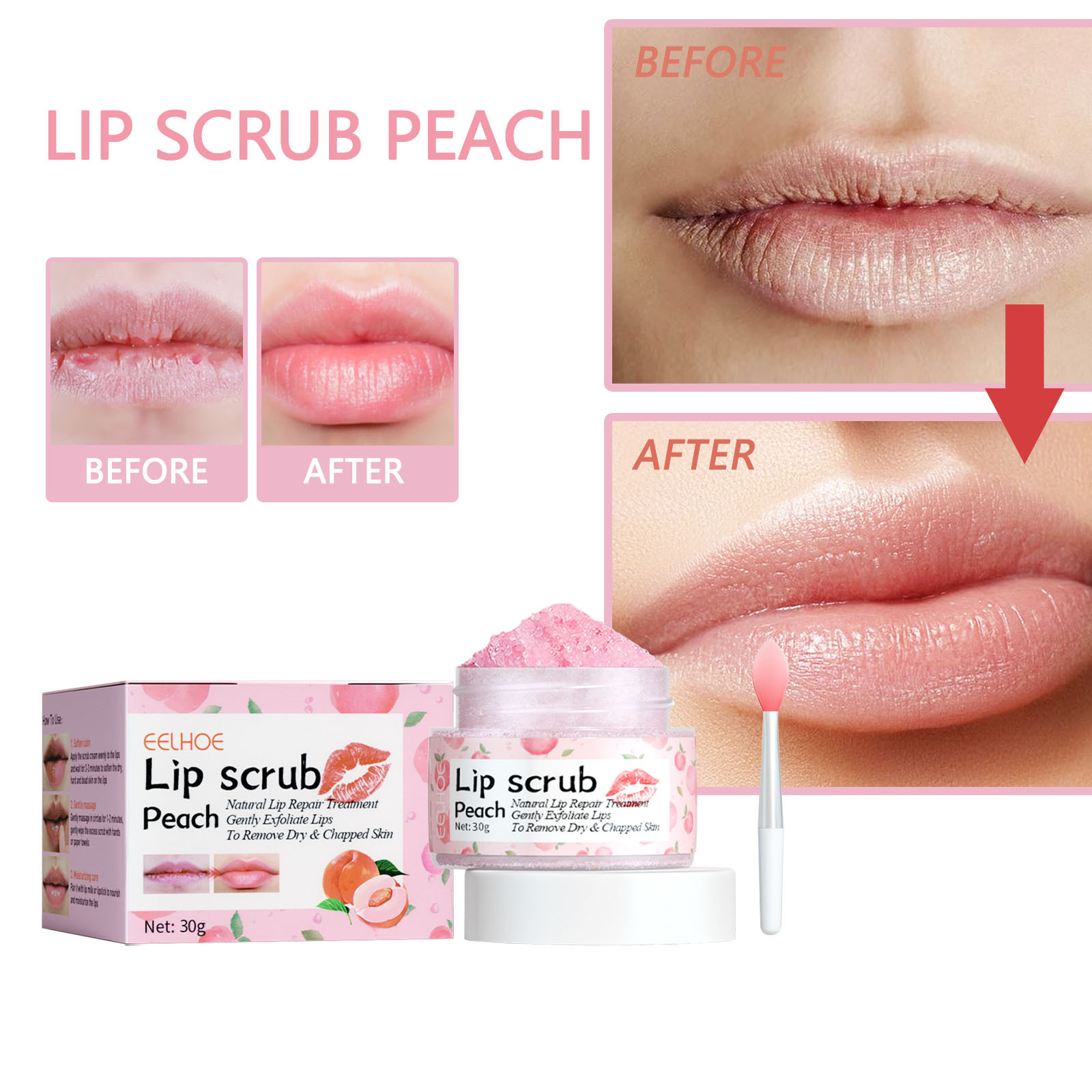 EELHOE honey peach Lip Scrub Desalination Replenish water Exfoliating Revitalizing Lip Frosting cream