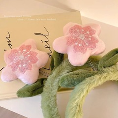 招桃花發箍可愛毛絨花朵頭箍壓發出遊拍照網紅髮捆秋冬高顱頂發卡