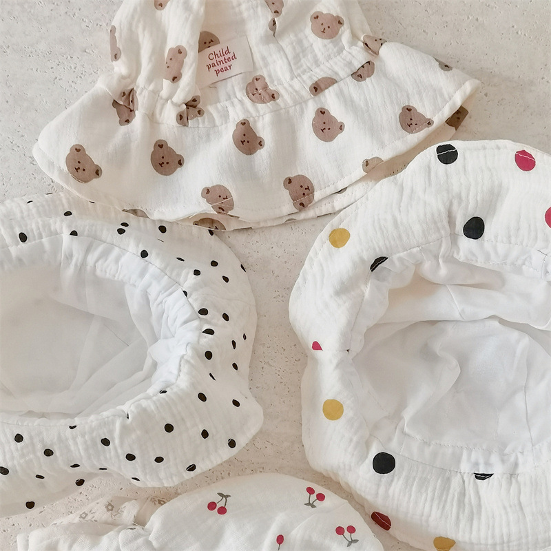 106059819@qq.com Atacado de chapéus de sol de algodão fino com estampa de urso, estilo coreano, para bebês, primavera e outono. Chapéus de balde fofos para meninos e meninas._voghion.com