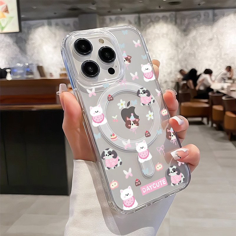 Pink Cow Pattern Case Suitable for Apple 16 Pro Max, iPhone 17 New Model, 14 Plus Magnetic, 13 Shockproof, 15