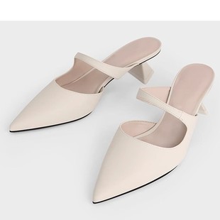 Hong Kong Mule Shoes for Women, Half Slippers, 2025 Summer New Trend, Chunky Heel, Closed Toe, Pointed Toe, Strap, Outdoor Wear Slippers Sandals