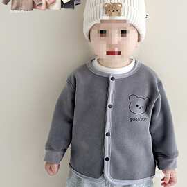 秋冬季儿童外套中小童加绒小开衫男女宝宝保暖上衣百搭家居服1-3