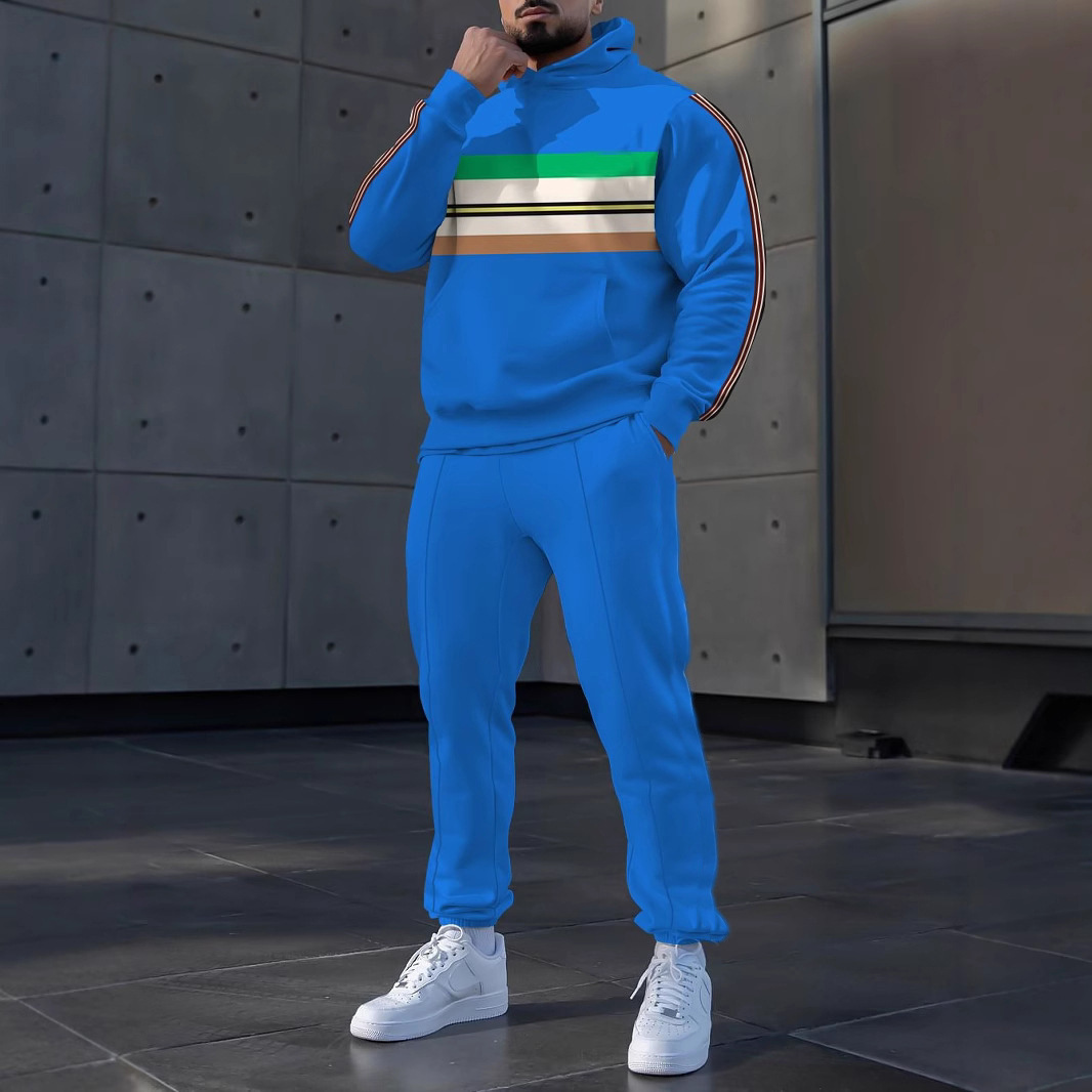 Pantalones de suéter con capucha de estilo personalizado de dos piezas con estampado digital a rayas clásico MC11-ML1