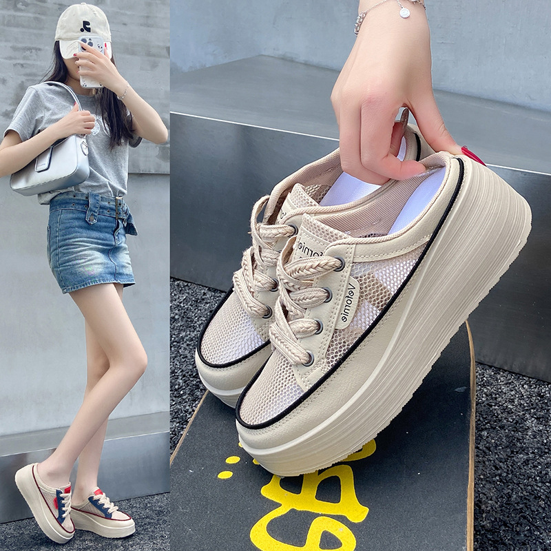2026 Summer New White Sneakers Korean Style Ins Female Student Mesh Breathable Height-Increasing Casual Street Style Sneakers Ai078 2026 Summer New White Sneakers Korean Style Ins Female Student Mesh Breathable Height-Increasing Casual Street Style Sneakers Ai078