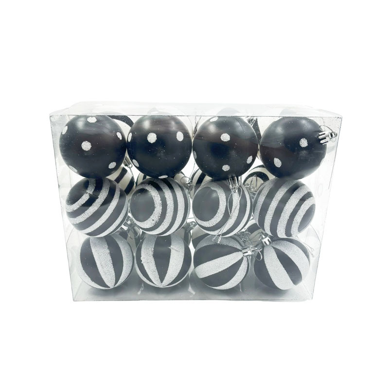 In-Stock 6Cm/12/24-Piece Set of Black and White Painted Christmas Balls, Direct Supply from the Manufacturer for Christmas Decoration Props