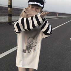 かわいい女の子の終わりの日本製長袖着脱式Tシャツ 悲しい可愛い女の子 EMO感 ゆったり サブカルチャー パンクトップ
