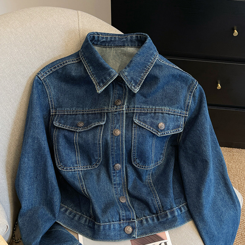 Blue American Retro Denim Shirt Jacket for Women 2025 Autumn New Style Super Nice Unique Beautiful Jacket Top