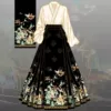 White top+black horse noodle skirt
